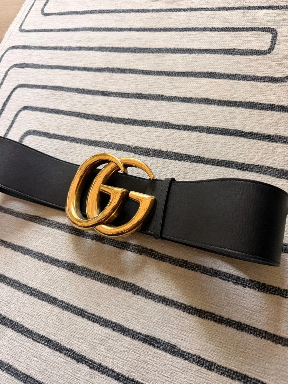 Gucci Black Leather Belt with Gold Double G Buckle (jumbo) AUTHENTIC